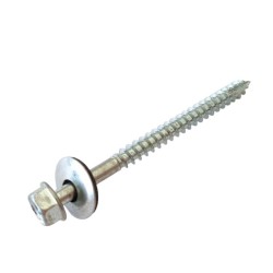 HEX WASHER HEAD WOOD SCREW WITH BONDED WASHER, UNDER CUT & PARTIAL THREAD HEAD Z/P 6.3X80 MM. HEX WASHER HEAD WOOD SCREW WITH BONDED WASHER, UNDER CUT & PARTIAL THREAD HEAD Z/P 6.3X80 MM.