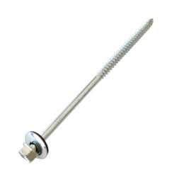 HEX WASHER HEAD WOOD SCREW WITH BONDED WASHER, UNDER CUT & PARTIAL THREAD HEAD Z/P 6.3X140 MM. HEX WASHER HEAD WOOD SCREW WITH BONDED WASHER, UNDER CUT & PARTIAL THREAD HEAD Z/P 6.3X140 MM.