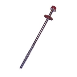 HEX WASHER HEAD WOOD SCREW WITH BONDED WASHER, UNDER CUT & PARTIAL THREAD HEAD BROWN(R.8004) 6.3X140 MM. HEX WASHER HEAD WOOD SCREW WITH BONDED WASHER, UNDER CUT & PARTIAL THREAD HEAD BROWN(R.8004) 6.3X140 MM.