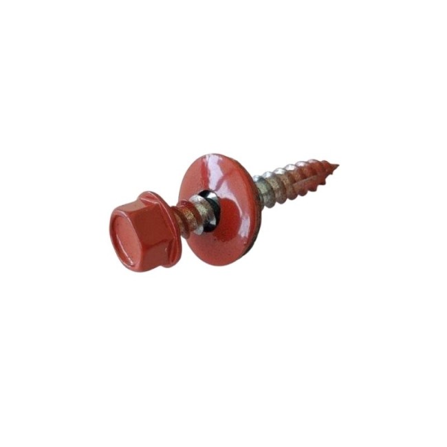 HEX WASHER HEAD WOOD SCREW WITH BONDED WASHER, UNDER CUT & PARTIAL THREAD HEAD RED(R.3016) 6.3X40 MM.