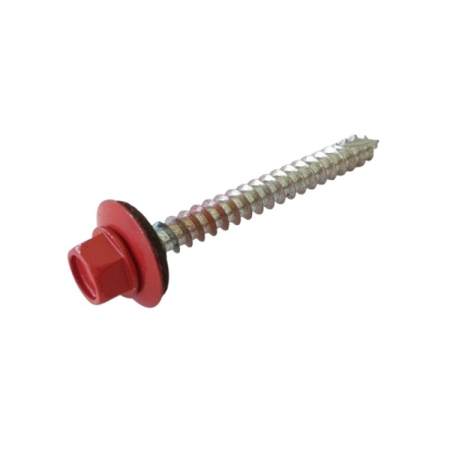 HEX WASHER HEAD WOOD SCREW WITH BONDED WASHER, UNDER CUT & PARTIAL THREAD HEAD RED(R.3016) 6.3X60 MM.