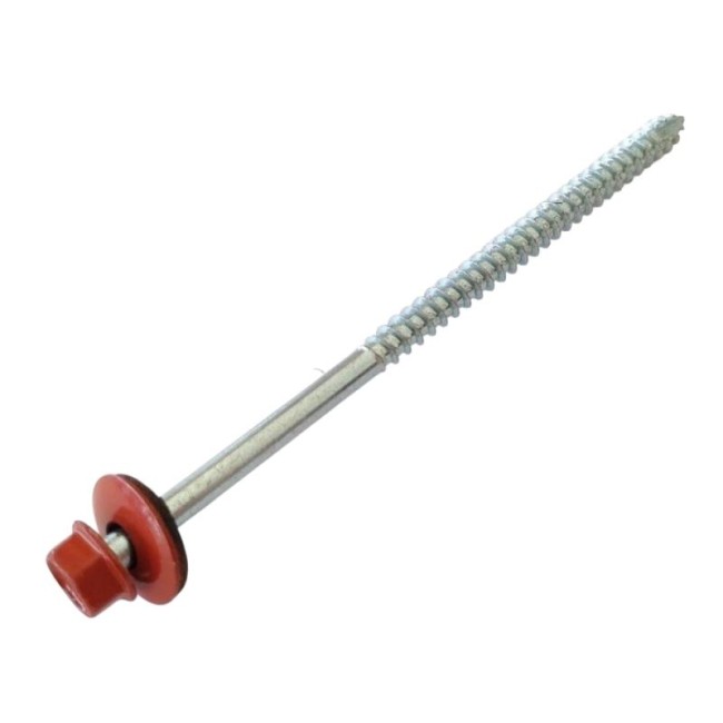 HEX WASHER HEAD WOOD SCREW WITH BONDED WASHER, UNDER CUT & PARTIAL THREAD HEAD RED(R.3016) 6.3X120 MM.