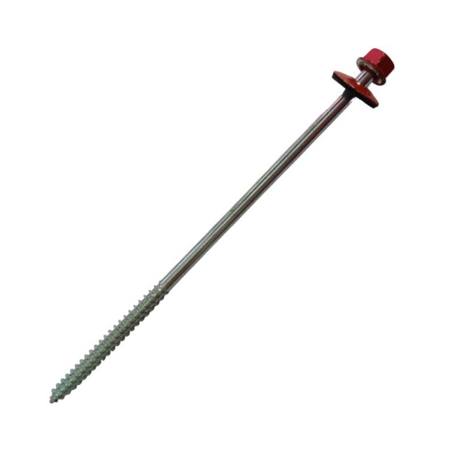 HEX WASHER HEAD WOOD SCREW WITH BONDED WASHER, UNDER CUT & PARTIAL THREAD HEAD RED(R.3016) 6.3X160 MM.