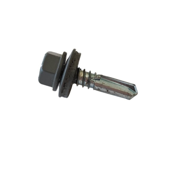 SELF DRILLING SCREWS H.W.H Z/P WITH WASHER EPDM 1/4X16 mm.GREY (R.7012)(D.C 10) 6.3X25 ΜΜ.