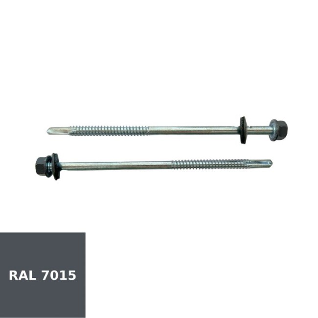 SELF DRILLING SCREWS H.W.H WITH WASHER EPDM 1/4X16 mm. GREY (R.7015)(D.C 10) 6.3X130 ΜΜ.