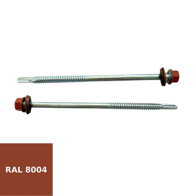 SELF DRILLING SCREWS H.W.H WITH WASHER EPDM 1/4X16 mm. BROWN (R.8004)(D.C 10) 6.3X130 ΜΜ.