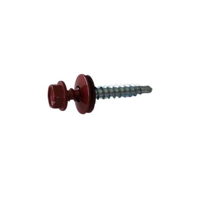 SELF DRILLING SCREWS H.W.H Z/P WITH WASHER EPDM 1/4X14mm.RED (R.3016) 4.9X35 ΜΜ.
