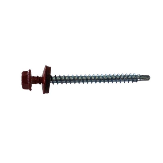 SELF DRILLING SCREWS H.W.H Z/P WITH WASHER EPDM 1/4X14mm.RED (R.3016) 4.9X60 ΜΜ.