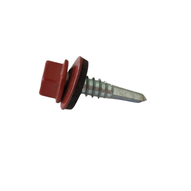 SELF DRILLING SCREWS H.W.H WITH WASHER EPDM 1/4X16 mm.RED (R.3016)(D.C 10) 6.3X25 ΜΜ.