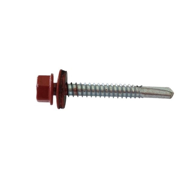 SELF DRILLING SCREWS H.W.H WITH WASHER EPDM 1/4X16 mm.RED (R.3016)(D.C 10) 6.3X50 ΜΜ.