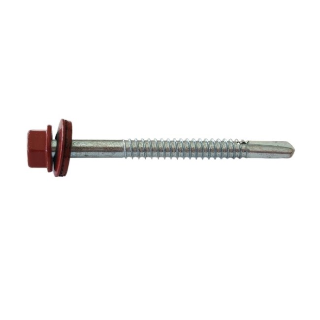 SELF DRILLING SCREWS H.W.H WITH WASHER EPDM 1/4X16 mm.RED (R.3016)(D.C 10) 6.3X70 ΜΜ.