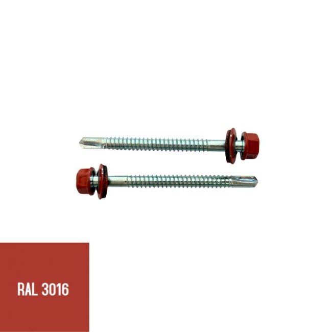 SELF DRILLING SCREWS H.W.H WITH WASHER EPDM 1/4X16 mm.RED (R.3016)(D.C 10) 6.3X110 ΜΜ.