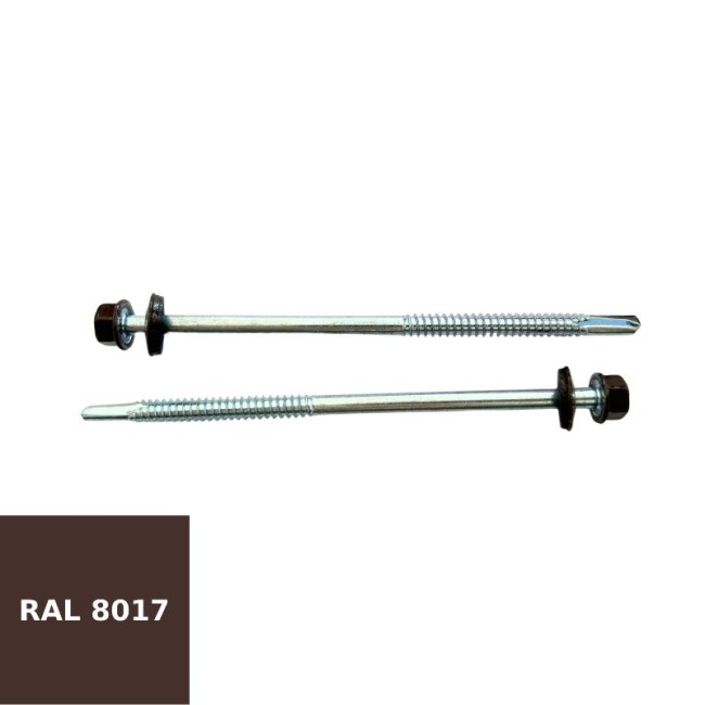 SELF DRILLING SCREWS H.W.H WITH WASHER EPDM 1/4X16 mm. BROWN (R.8017)(D.C 10) 6.3X130 ΜΜ.