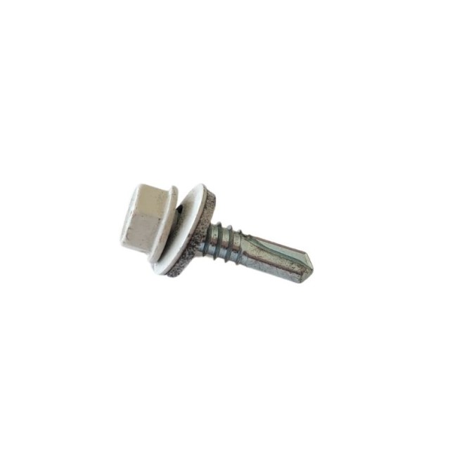 SELF DRILLING SCREWS H.W.H WITH WASHER EPDM 1/4X16 mm.WHITE (R.9002)(D.C 10) 6.3X25 ΜΜ.