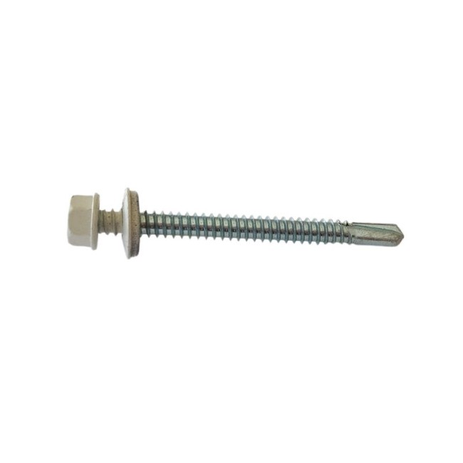 SELF DRILLING SCREWS H.W.H WITH WASHER EPDM 1/4X16 mm.WHITE (R.9002)(D.C 10) 6.3X70 ΜΜ.