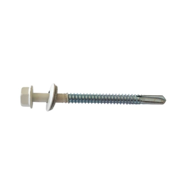 SELF DRILLING SCREWS H.W.H WITH WASHER EPDM 1/4X16 mm.WHITE (R.9002)(D.C 10) 6.3X75 ΜΜ.