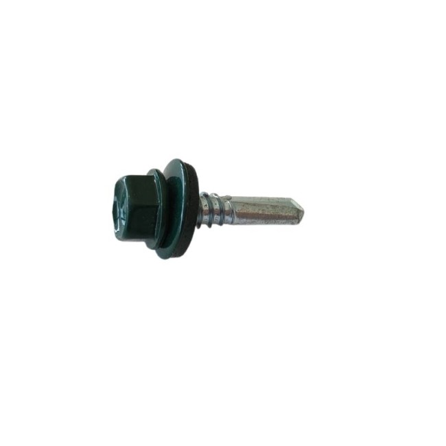 SELF DRILLING SCREWS H.W.H WITH WASHER EPDM 1/4X16 mm.GREEN (R.6005)(D.C 10) 6.3X25 ΜΜ.