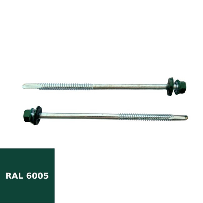 SELF DRILLING SCREWS H.W.H WITH WASHER EPDM 1/4X16 mm.GREEN (R.6005)(D.C 10) 6.3X130 ΜΜ.