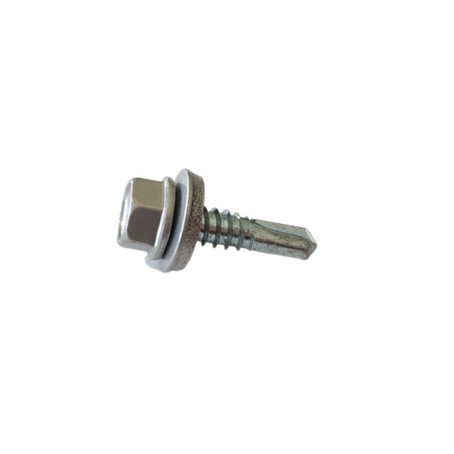 SELF DRILLING SCREWS H.W.H WITH WASHER EPDM 1/4X16 mm.SILVER (R.9006)(D.C 10) 6.3X25 ΜΜ.