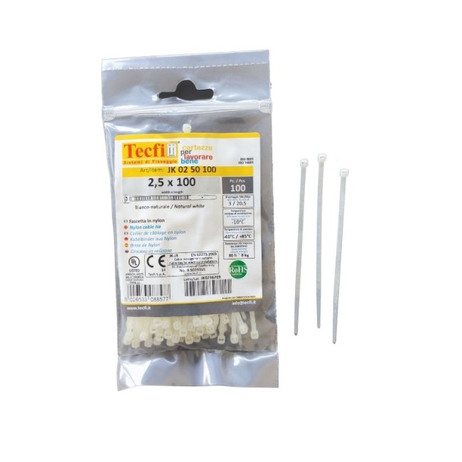 NATURAL WHITE CABLE TIE, 100PCS BAG, CE 2.5Χ100 ΜΜ.