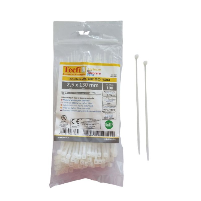 NATURAL WHITE CABLE TIE, 100PCS BAG, CE 2.5Χ130 ΜΜ.