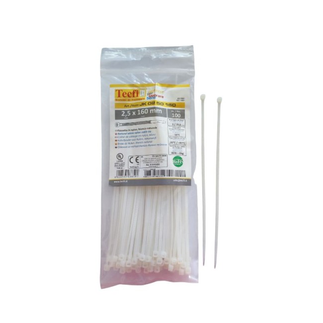 NATURAL WHITE CABLE TIE, 100PCS BAG, CE 2.5Χ160 ΜΜ.