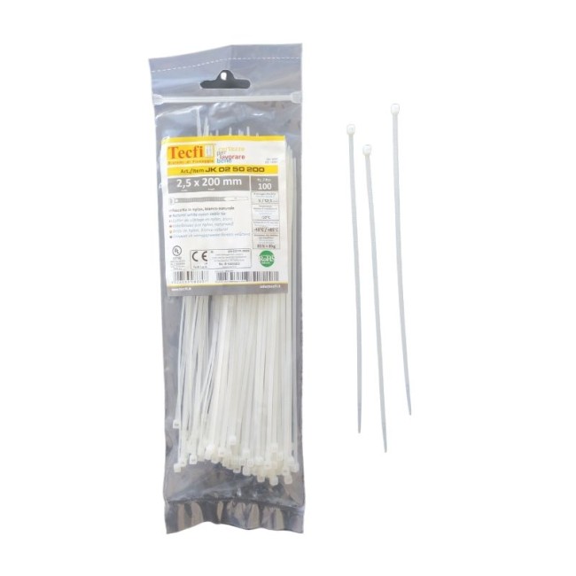 NATURAL WHITE CABLE TIE, 100PCS BAG, CE 2.5Χ200 ΜΜ.