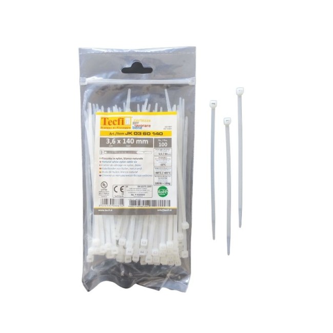 NATURAL WHITE CABLE TIE, 100PCS BAG, CE 3.6Χ140 ΜΜ.