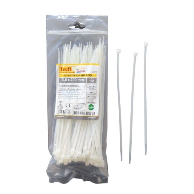 NATURAL WHITE CABLE TIE, 100PCS BAG, CE 3.6Χ200 ΜΜ.