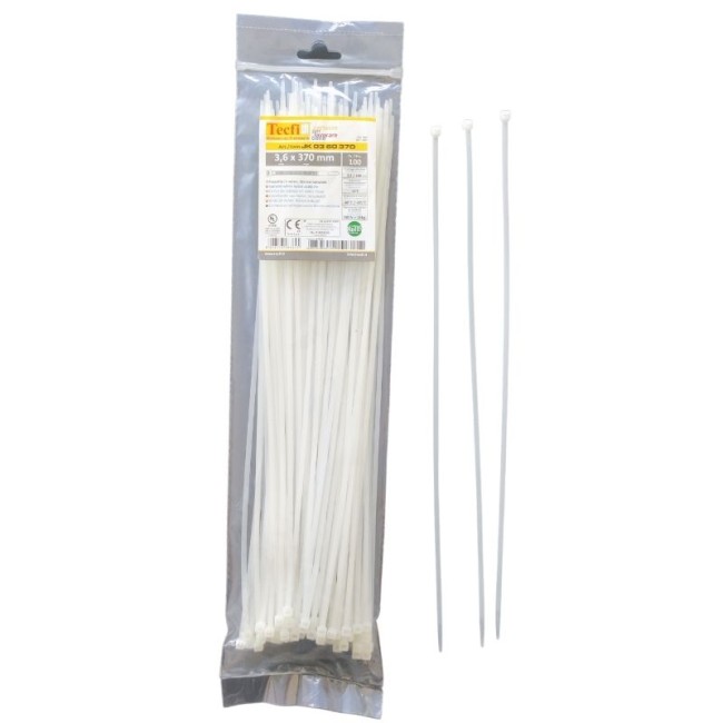 NATURAL WHITE CABLE TIE, 100PCS BAG, CE 3.6Χ370 ΜΜ.