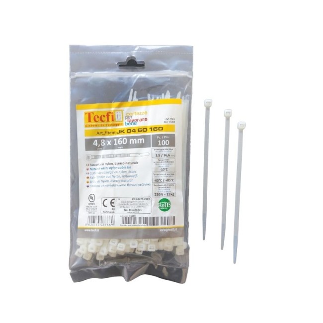 NATURAL WHITE CABLE TIE, 100PCS BAG, CE 4.8Χ160 ΜΜ.