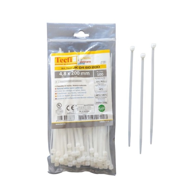 NATURAL WHITE CABLE TIE, 100PCS BAG, CE 4.8Χ200 ΜΜ.