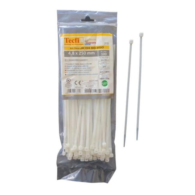 NATURAL WHITE CABLE TIE, 100PCS BAG, CE 4.8Χ250 ΜΜ.