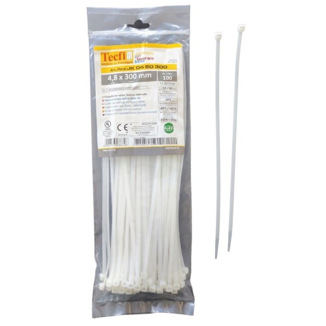 NATURAL WHITE CABLE TIE, 100PCS BAG, CE 4.8Χ300 ΜΜ.