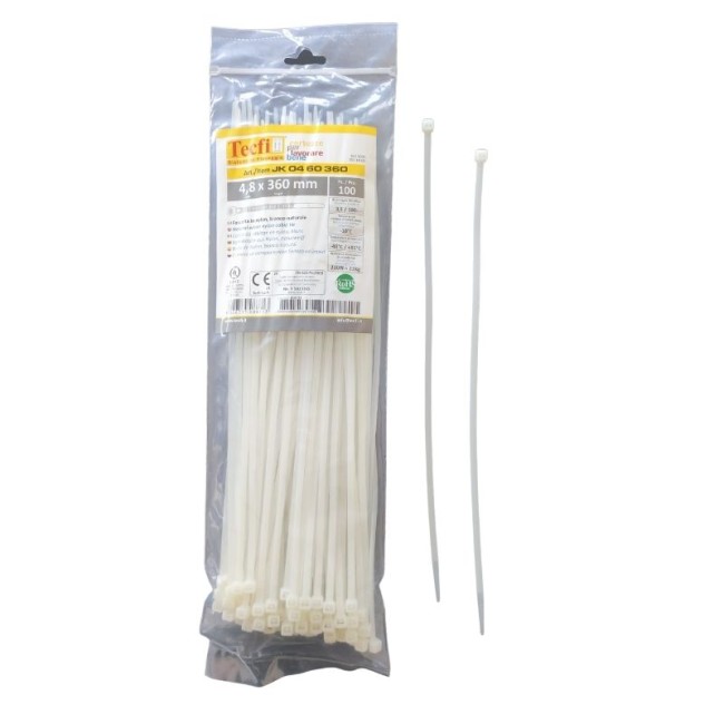 NATURAL WHITE CABLE TIE, 100PCS BAG, CE 4.8Χ360 ΜΜ.