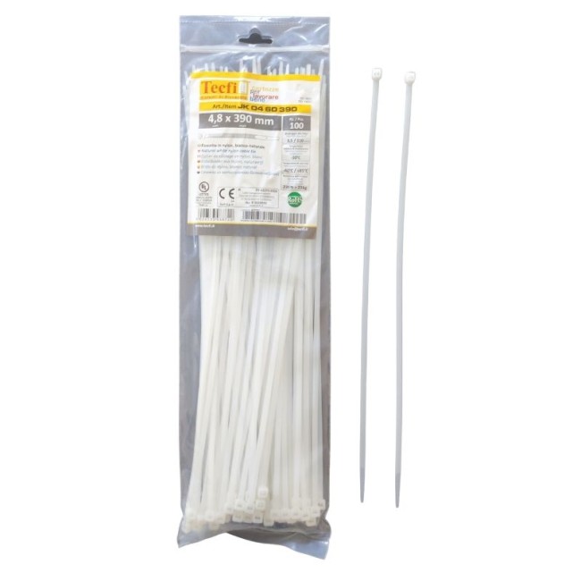 NATURAL WHITE CABLE TIE, 100PCS BAG, CE 4.8Χ390 ΜΜ.