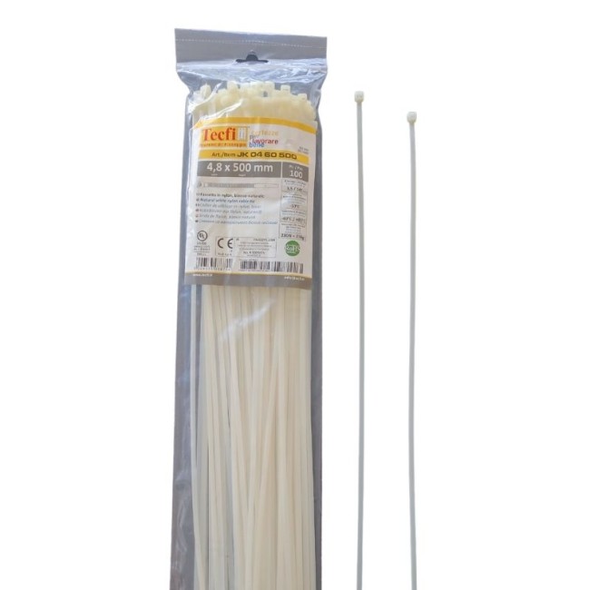 NATURAL WHITE CABLE TIE, 100PCS BAG, CE 4.8Χ500 ΜΜ.