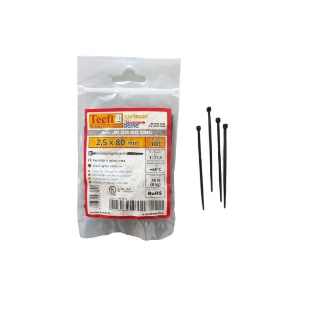 BLACK NYLON  CABLE TIE, 100PCS BAG, CE 2.5Χ80 ΜΜ.