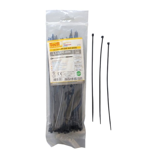 BLACK NYLON  CABLE TIE, 100PCS BAG, CE 2.5Χ200 ΜΜ.