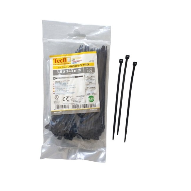 BLACK NYLON  CABLE TIE, 100PCS BAG, CE 3.6Χ140 ΜΜ.