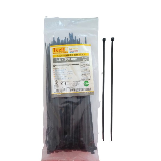 BLACK NYLON  CABLE TIE, 100PCS BAG, CE 3.6Χ200 ΜΜ.