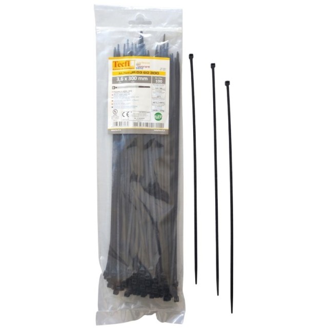 BLACK NYLON  CABLE TIE, 100PCS BAG, CE 3.6Χ300 ΜΜ.