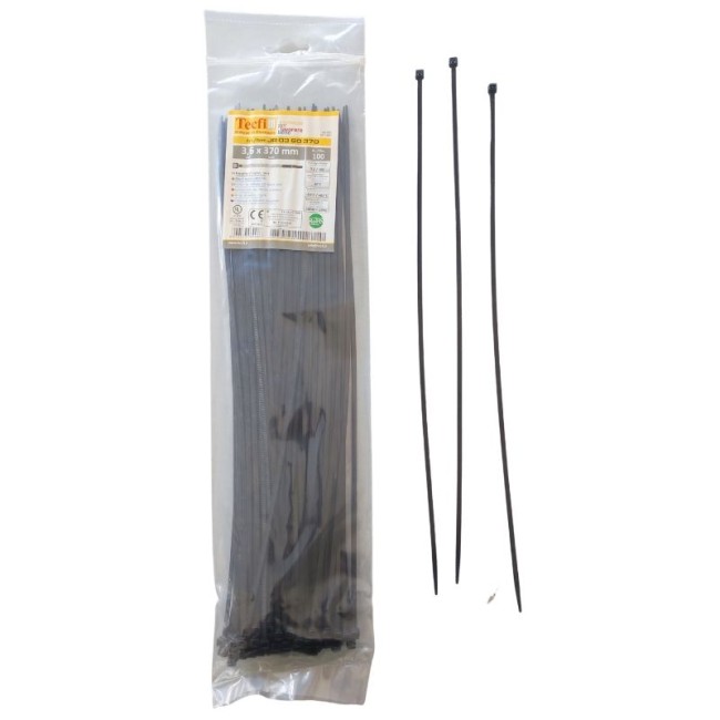 BLACK NYLON  CABLE TIE, 100PCS BAG, CE 3.6Χ370 ΜΜ.