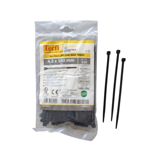 BLACK NYLON  CABLE TIE, 100PCS BAG, CE 4.8Χ160 ΜΜ.