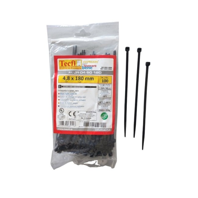 BLACK NYLON  CABLE TIE, 100PCS BAG, CE 4.8Χ180 ΜΜ.