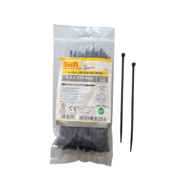 BLACK NYLON  CABLE TIE, 100PCS BAG, CE 4.8Χ200 ΜΜ.