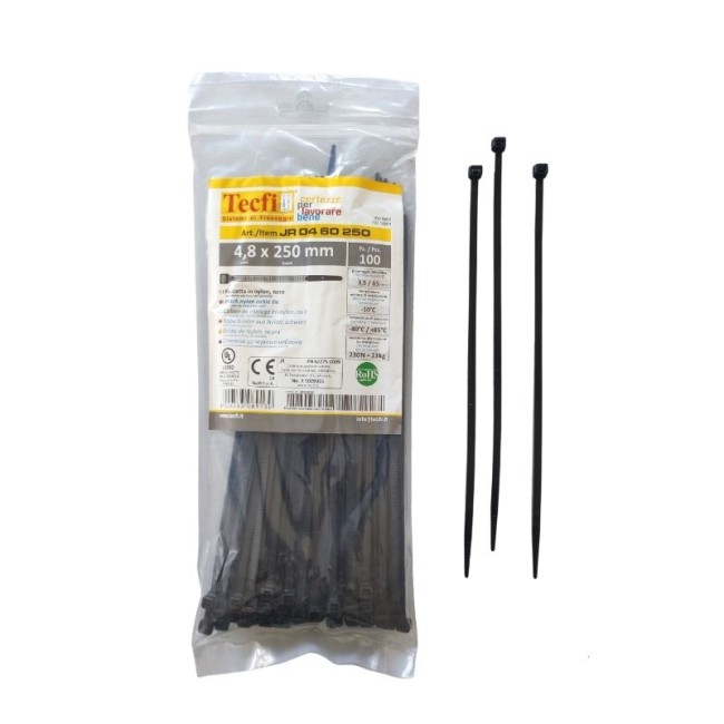 BLACK NYLON  CABLE TIE, 100PCS BAG, CE 4.8Χ250 ΜΜ.