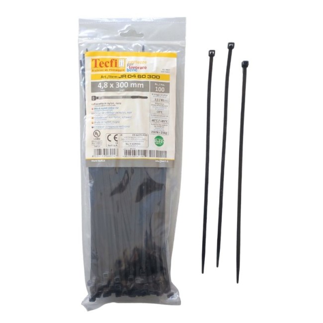 BLACK NYLON  CABLE TIE, 100PCS BAG, CE 4.8Χ300 ΜΜ.