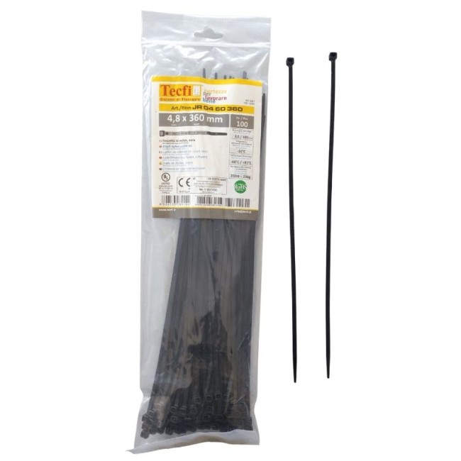 BLACK NYLON  CABLE TIE, 100PCS BAG, CE 4.8Χ360 ΜΜ.