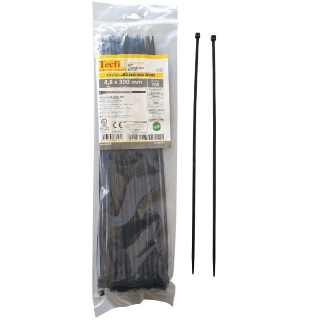 BLACK NYLON  CABLE TIE, 100PCS BAG, CE 4.8Χ390 ΜΜ.